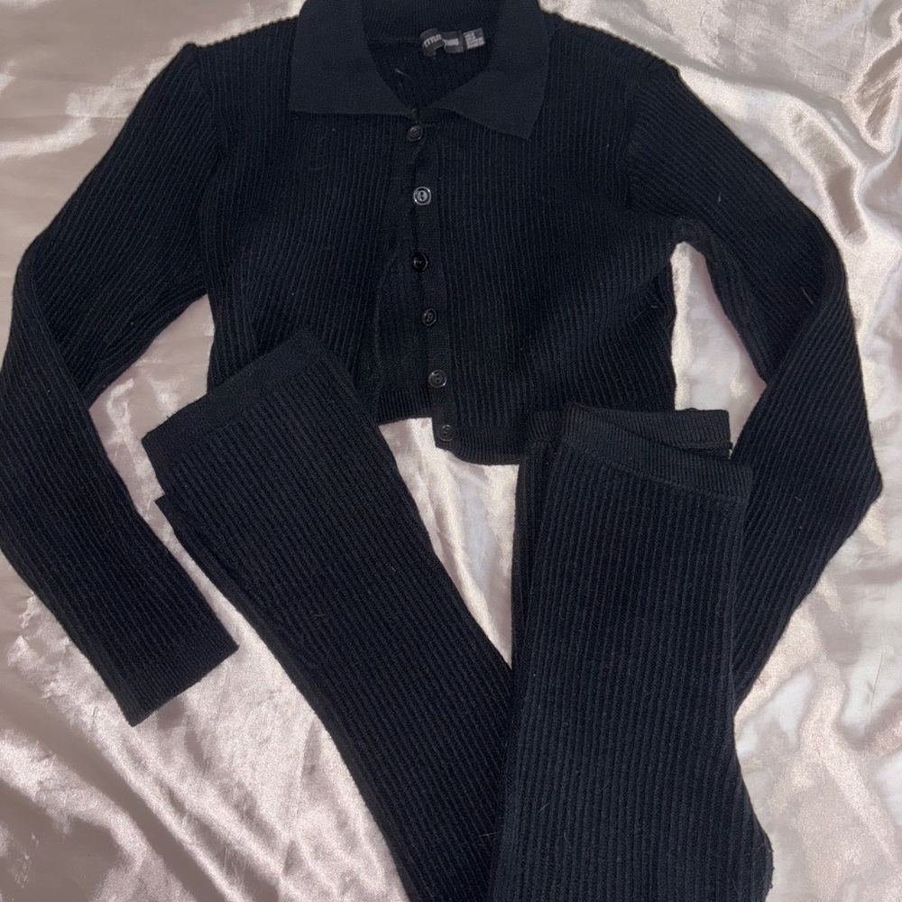 PrettyLittleThing Black Ribbed Knit Set